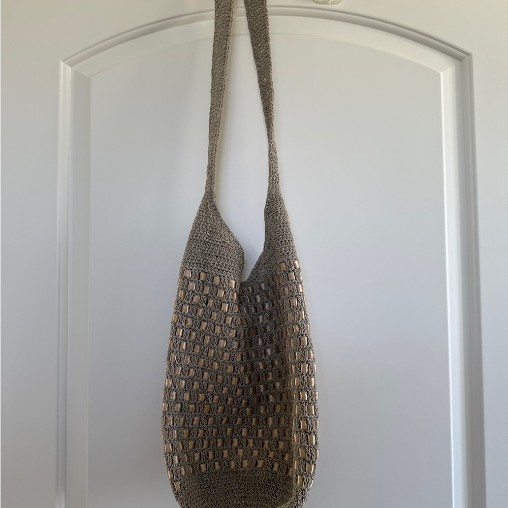 Stylish Tan Crochet Shoulder Bag